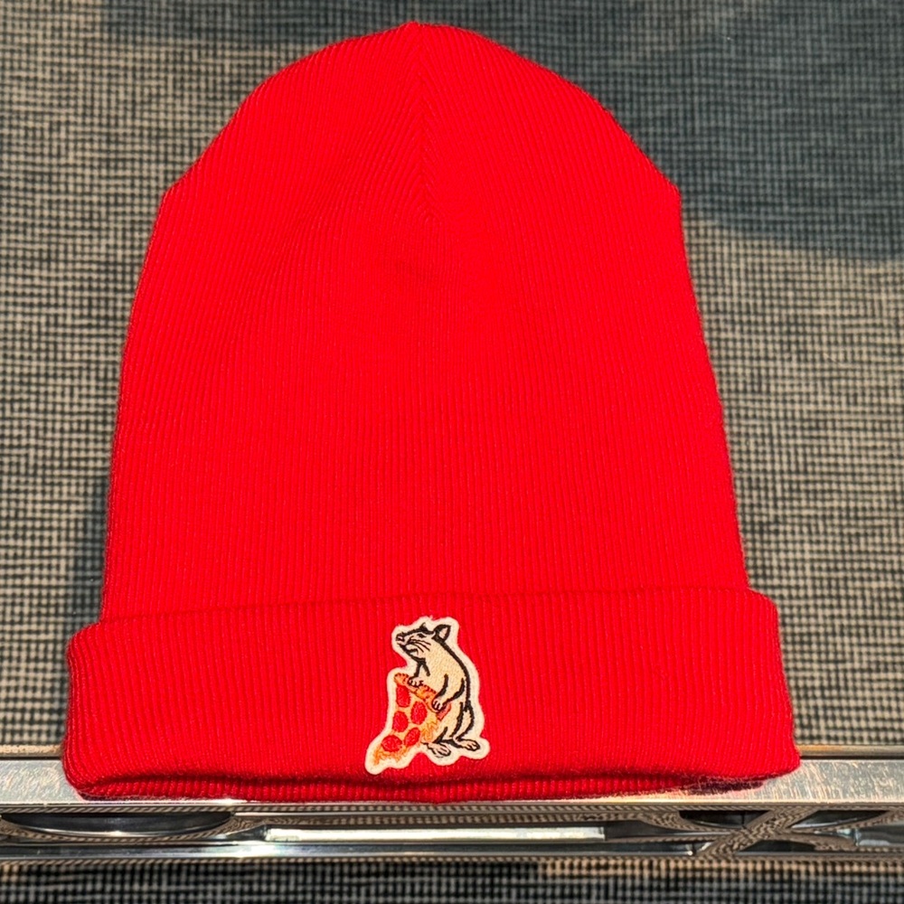 RAG & BONE Men's Pizza Rat Patch Beanie Hat In Red 
(Limited Edition)
